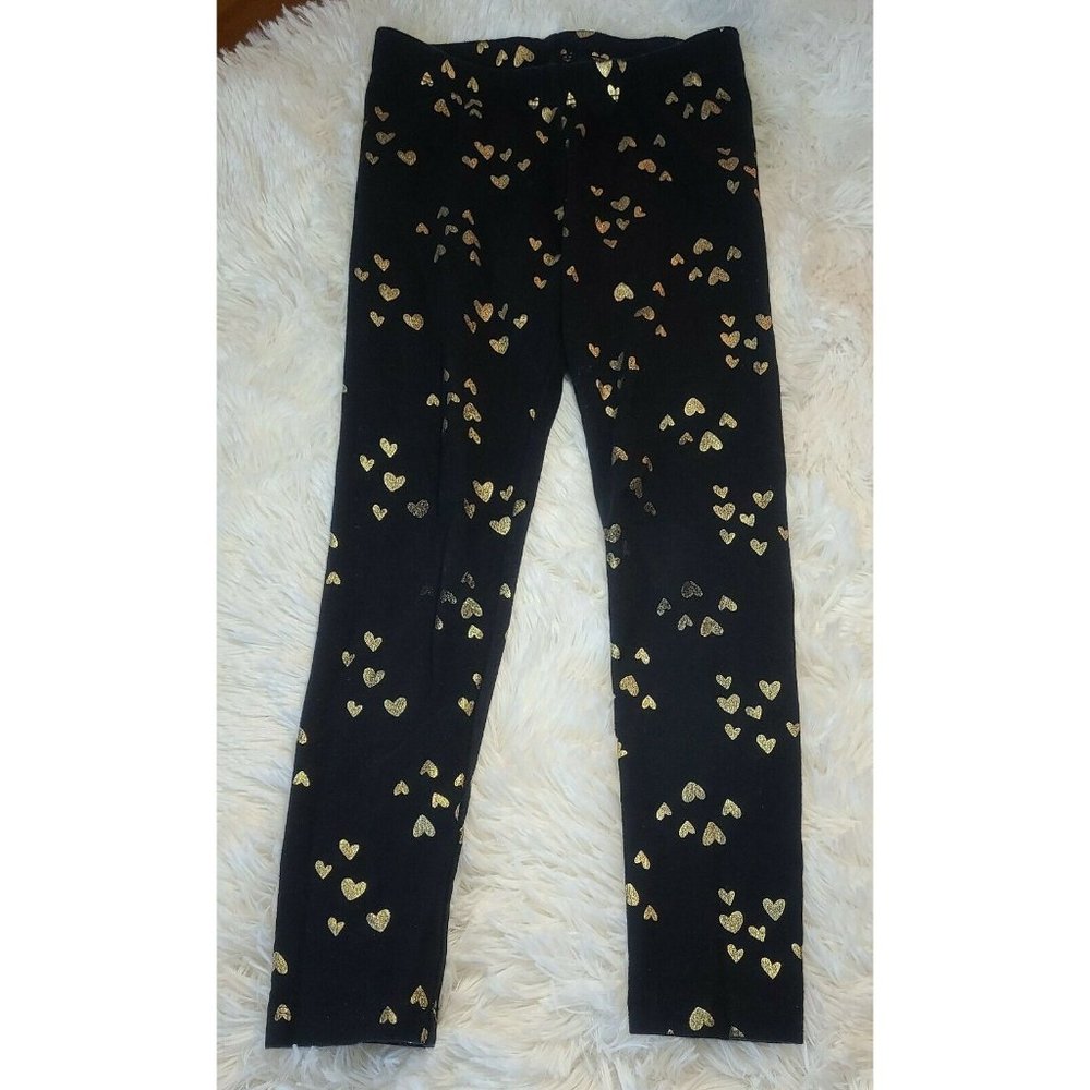 Girl's Heart Leggings Size S (6/6X) Black and Gold EUC